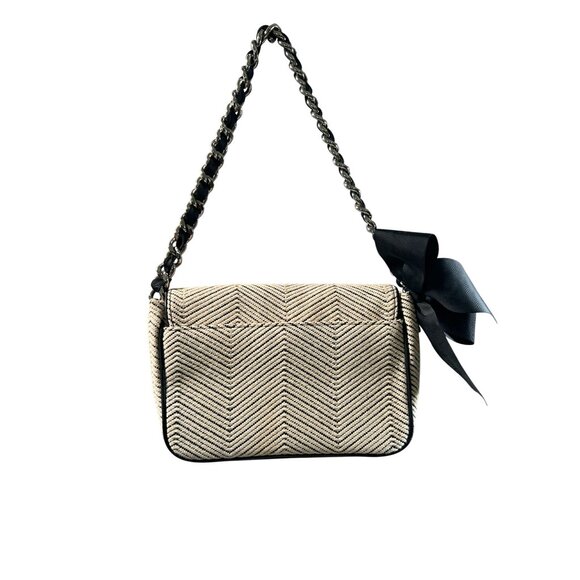 My Flat In London Shoulder Bag, Ivory Chevron Chain Strap and Black Bow Detail - Picture 4 of 10